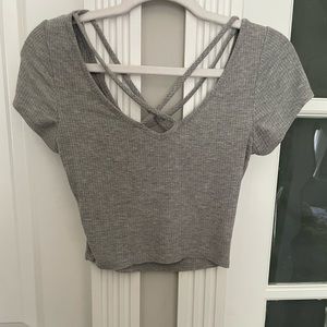 Light gray crop top with cute cross neck